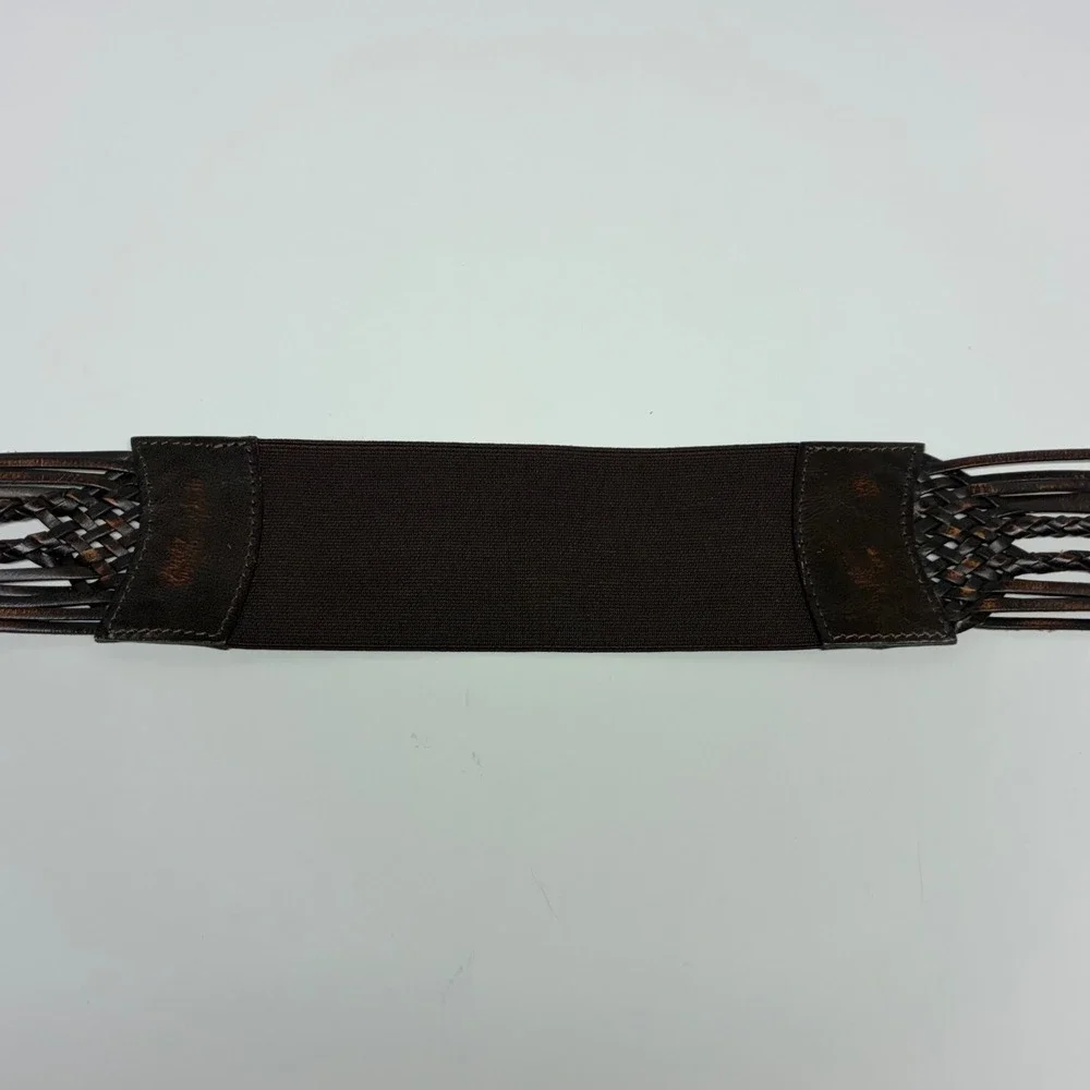 Vintage Chico's Braided‎ Brown Leather Belt Amber Black Cabochon Boho Statement